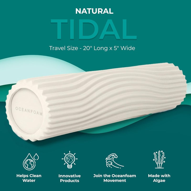 Oceanfoam Tidal Roller - Natural - Muscle Massage Foam Roller for Back Pain & Stretching - Firm and Ergonomic Wide Wave Textured - Yoga, Athletics, & Wellness - Full Size, 20" x 5" - Image 2